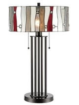Table Lamp DALE TIFFANY ASTON Contemporary Drum Shade Pedestal 2-Light Tall - £293.48 GBP
