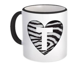 Monogram Letter T : Gift Mug Zebra Letter Initial ABC Animal Heart - $15.90