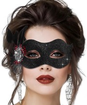 Black Masquerade Mask with Feather Mardi Gras Masks Halloween Eye Mask G... - £19.51 GBP