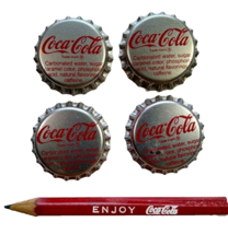 Coca-Cola Vintage Pencil 1950&#39;s - 1960&#39;s UNUSED Plus 4 NOS Soda Pop Bottle Caps - £11.72 GBP