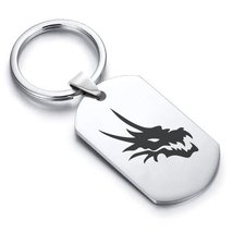 Stainless Steel Mythical Dragon Head Dog Tag Keychain - £8.01 GBP
