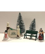 Dept. 56 Heritage Village Sign With Snowman #55727 Green Metal Bench Wom... - $17.99