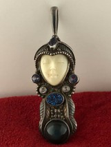 Sajen Beautiful Serene Goddess Face Hand Carved Gemstone Pendant Unisex 3 inches - £197.38 GBP