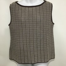 St John Knits L Brown White Sleeveless Tank Top Shell Pullover - £43.61 GBP