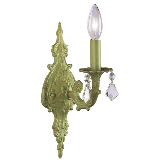 Elegant Rustic Green Scroll Work Crystal Accent Chic Shabby Wall Sconce - $149.00
