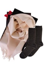 BestSockDrawer Two sided alpaca wool scarf and GOLD socks gift box for women - £87.28 GBP