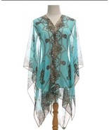 Women&#39;s Sheer Cover Up V Neck Lightweight Boho Soft Chiffon Top Turquoise  - £11.12 GBP