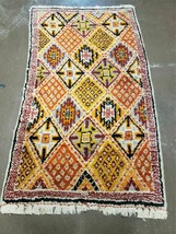 Moroccan Rug 3x5 Vintage Handmade Tribal Rug Colorful Rug Orange Yellow Boujad - £417.20 GBP