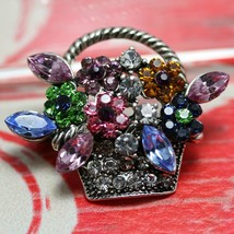 Vintage Multi Rhinestone Spring Mother&#39;s Day Easter Bouquet Flower Basket Pin  - £16.05 GBP