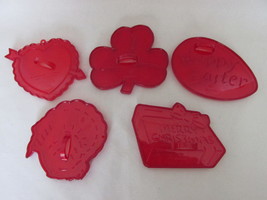 Vintage Red Plastic Cookie Cutters - Five Different Holidays, Most HRM M... - $11.99