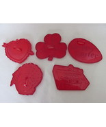 Vintage Red Plastic Cookie Cutters - Five Different Holidays, Most HRM M... - £9.58 GBP