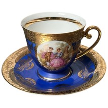 Vintage Lietner Wiesau Blue Gilt Cup &amp; Saucer Bavaria Germany Courting C... - $20.00