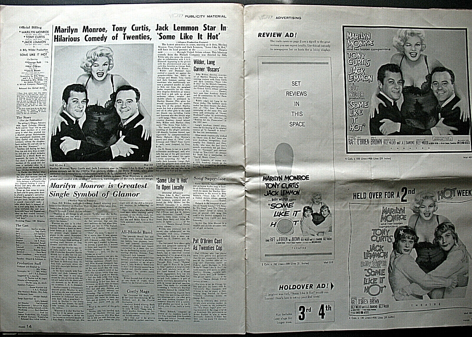 MARILYN MONROE:BILLY WILDER:DIR: (SOME LIKE IT HOT) ORIG,1959 MOVIE PRESSBOOK * Item image 9