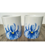 Set of 2 Blue IRIS Flower Floral Coffee Mug/Tea Cup Porcelain w Butterfl... - $15.20