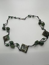 Vintage Hand Made Multi Colored Square Jade Necklace Sterling Clasp - £30.70 GBP