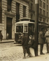 Messenger boys on the street by trolley in Boston Massachusetts 1910 Photo Print - $8.81+
