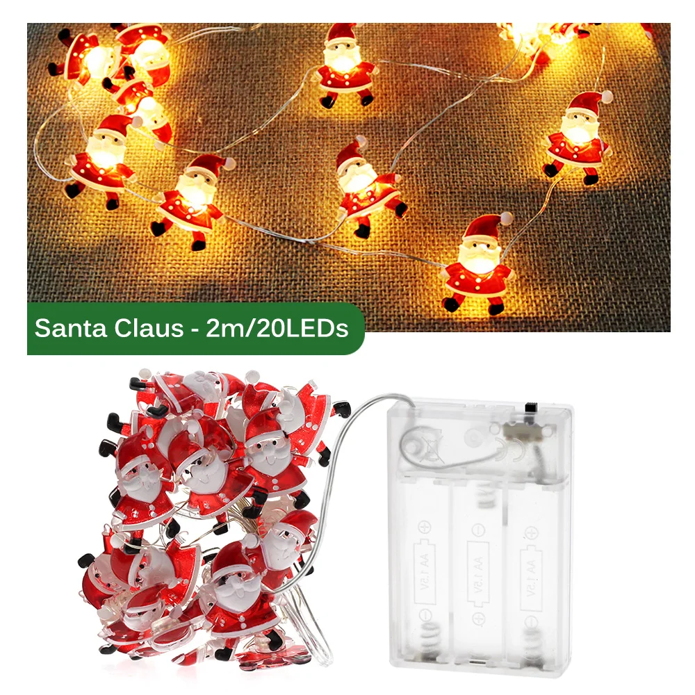 Santa Claus Christmas Tree LED String Lights 2M 20leds Battery Operated Gar Snow - £124.38 GBP