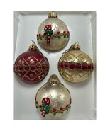 VTG Victoria Collection 4 Glass Christmas Ornaments Red Gold w/ Gold Gli... - €12,21 EUR
