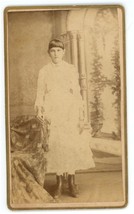 Antique CDV Circa 1870&#39;S Beautiful Young Teenage Girl in White Victorian Dress - £7.46 GBP