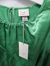 A New Day Women's Size XS Long Sleeve Green Satin Belted A-Line Dress image 3