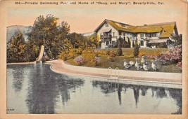 Beverly Hills Ca ~ Privato Nuoto Piscina E Casa ~ Doug Mary Pickford Cartolina - £4.87 GBP