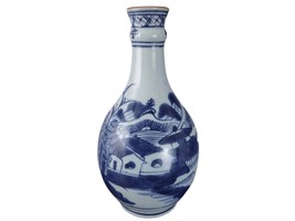 c1850 Chinese Blue and White Porcelain Canton Bottle Form Vase - £352.01 GBP