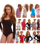 TIARA GALIANO Women Cotton Bodysuit Sexy Scoop neck Long Sleeve Bikini 1... - £15.65 GBP
