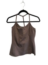 ATHLETA Womens Tank Top ZIP LINE T-Back Gray Lined Built In Bra Sz Medium - $13.43