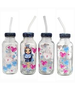 Hearts Custom Glass Bottle Iced Coffee Cup 16oz Blue Pink - £13.73 GBP