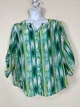 ALYX Womens Plus Size 3X Green Boho Stripe V-neck Button Up Shirt 3/4 Sleeve - £11.62 GBP