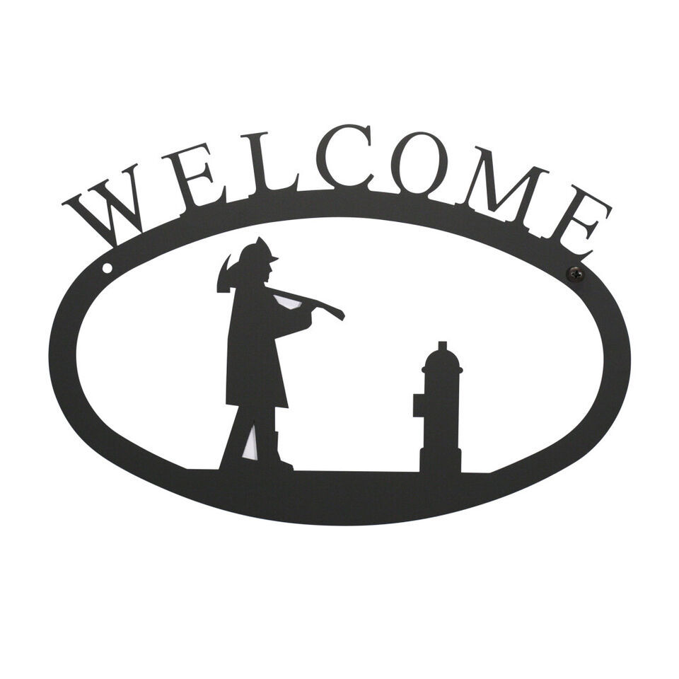 Powder-coated Fireman Welcome Sign in 2 sizes (Made in USA)