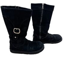 Ugg #5132 Black Suede Mid-Calf Boots With Buckle Strap &amp; Side Zipper 8 - $38.40
