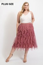 Ruffled Tulle Midi Skirt With Elastic Waist Band - $45.00