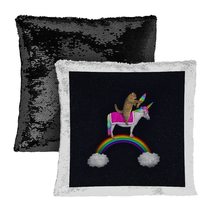 Cat Riding Unicorn Sequin Pillow Case - Cat on Pillow Cover - Printed Pi... - £19.48 GBP