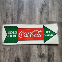 Vintage 1991 Coca-Cola Tin Arrow Embossed Sign Sold Here - Ice Cold 26&quot; x 9.5&quot; - £16.97 GBP