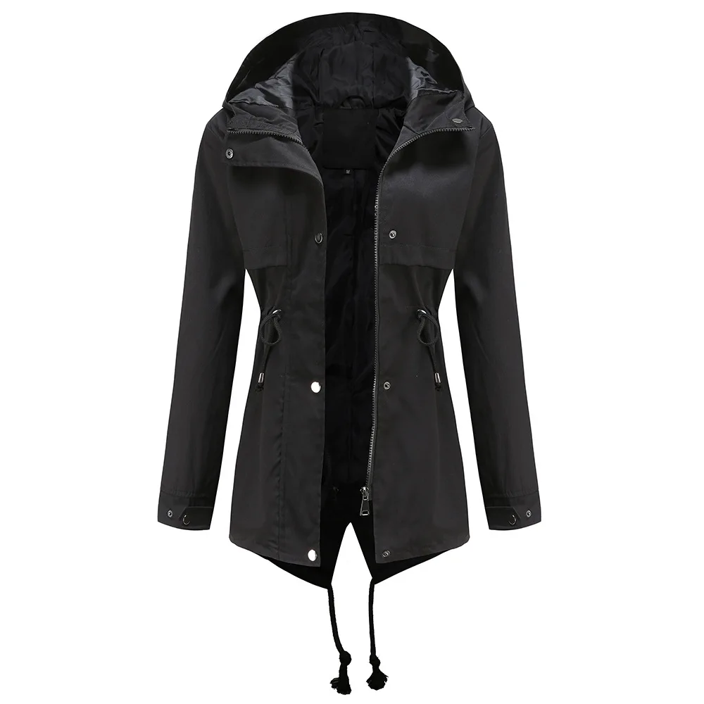 Hooded Coats For  Autumn Winter Fashion ing  Slim Waist Windbreaker Black Yellow - £152.73 GBP