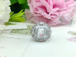 1930s Art Deco Vintage Style Ring, Asscher Cut Halo Engagement Wedding Ring - £109.55 GBP