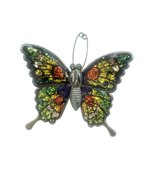 Colorful Butterfly Pin  Green, Yellow, Orange, Red Glossy Metal 1.75&quot; - $18.94 MXN
