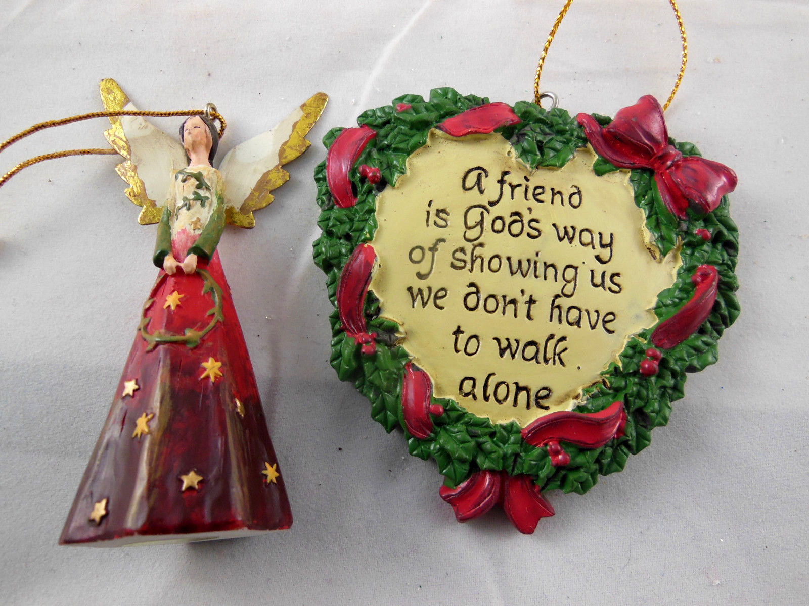 Resin Hand Painted Angel plus Friendship Heart wreath Christmas Ornaments - $4.84