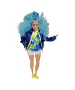 Barbie Extra Doll #4 Curvy Skateboard Blue Hair Pet Kitty - £14.57 GBP