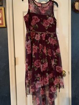 NWT - Rare Editions Girl&#39;s Size 16 Burgundy Floral Print Sleeveless Dress - £25.47 GBP