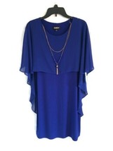 Glamour Women&#39;s Size 8 Cobalt Blue Chiffon Overlay Elegant Dress With Necklace - £29.57 GBP