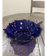 Blenko Large Glass Cabbage Leaf Bowl 12in Dark Blue Cobalt Molded - €42,93 EUR
