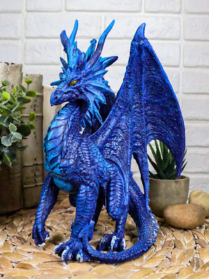Ruth Thompson Fantasy Blue Check Mate Dragon With Majestic Horns Statue ... - $48.99