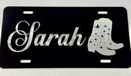 Custom Name Cowboy Boots Car Tag Diamond Etched Engraved Metal License Plate - £18.05 GBP