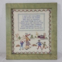 Family Embroidery Framed Finished Linen Parents Children Prayer Nursery ... - $22.95