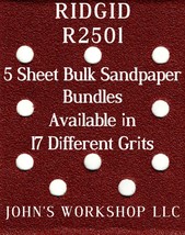 RIDGID R2501 - 1/4 Sheet - 17 Grits - No-Slip - 5 Sandpaper Bulk Bundles - $4.99