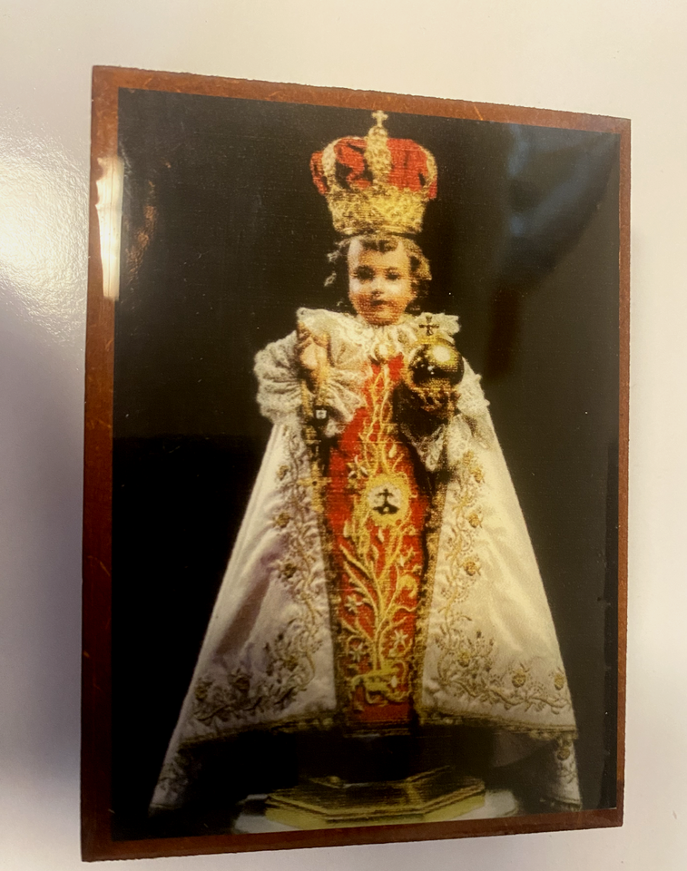 Infant of Prague Wood Rosary Box with Rosary, New from Colombia #L039