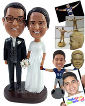 Personalized Bobblehead Nice vintage dressed couple with a bouquet in hands - We - £124.69 GBP