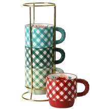 Five (5) Piece Pioneer Woman ~ MERRY MEADOW GINGHAM ~ Stacking Mugs w/Rack - $50.00
